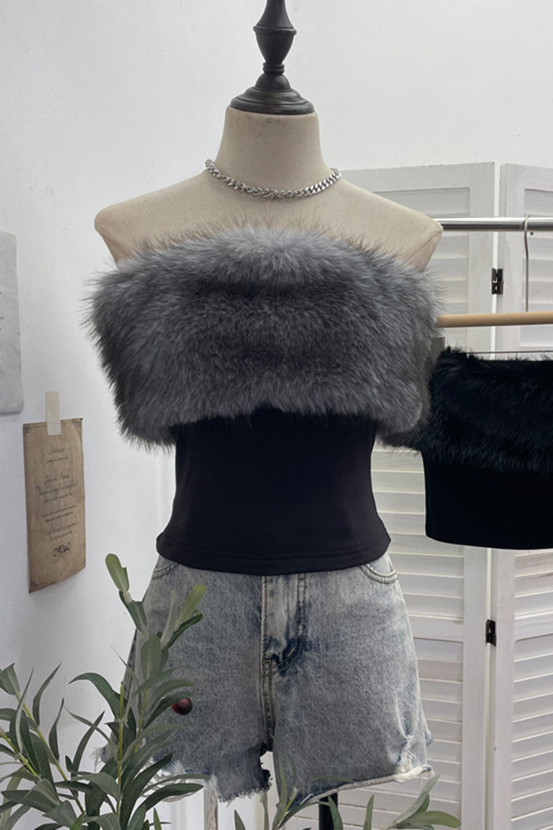 Furry Tube Strapless Camisole Top