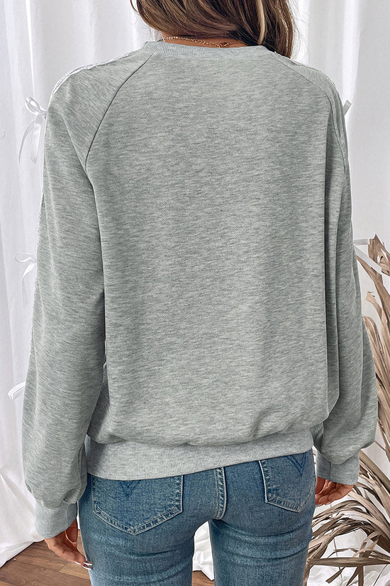 Lace Trimmed Sweatshirt with Ribbon Details