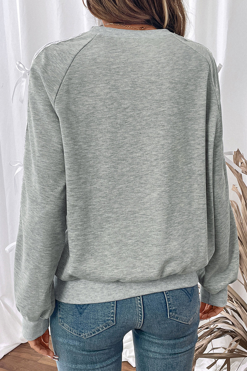 Lace Trimmed Sweatshirt with Ribbon Details