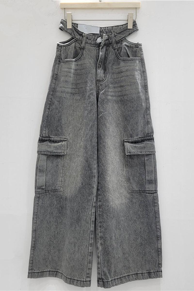 Cargo Pocket Straight Leg Denim
