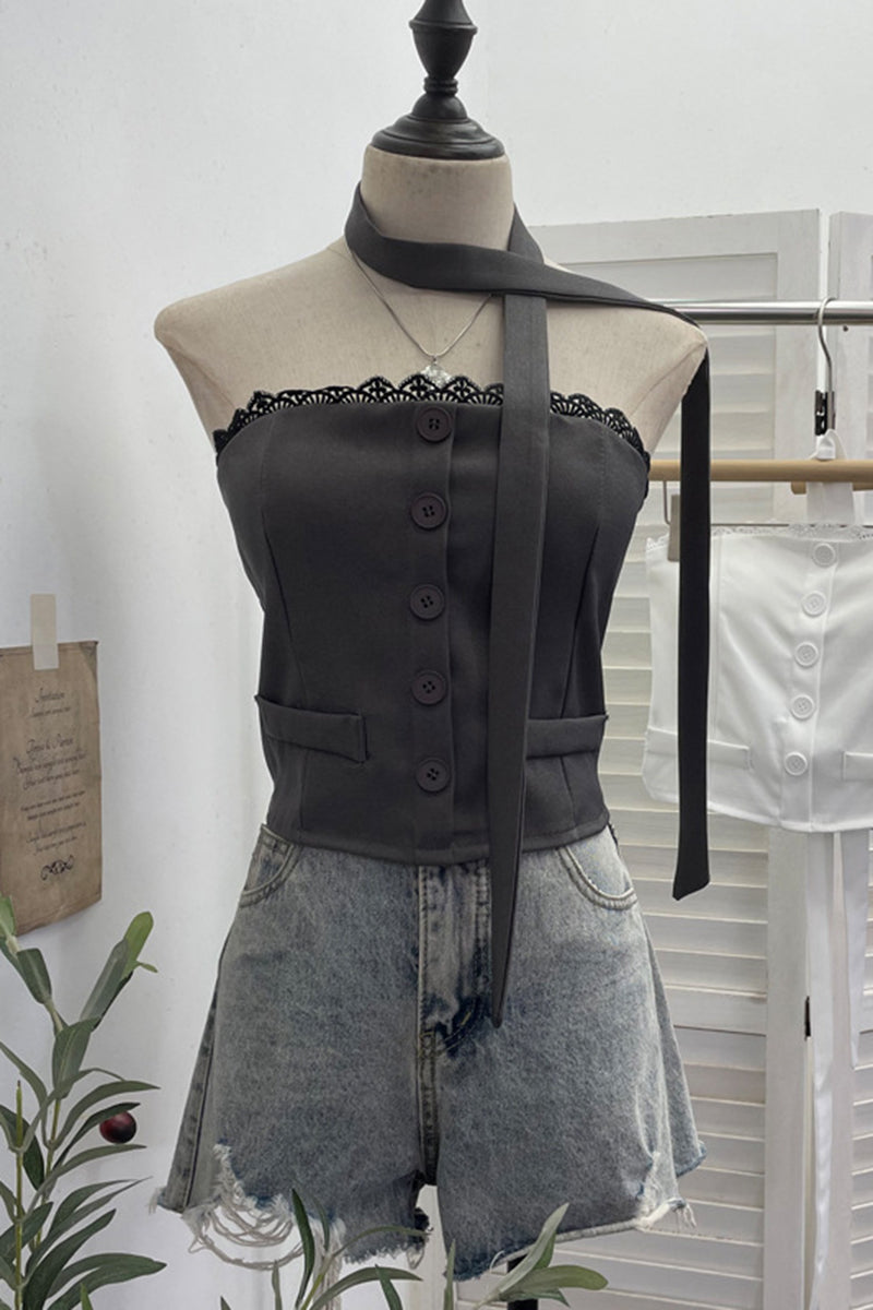 Button-Up Halter Neck Tank Top