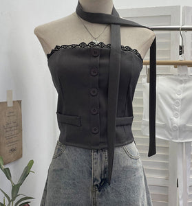 Button-Up Halter Neck Tank Top