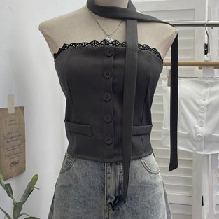 Button-Up Halter Neck Tank Top