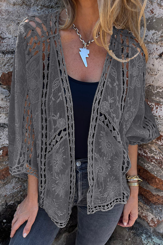 Elegant Openwork Lace Kimono Blouse