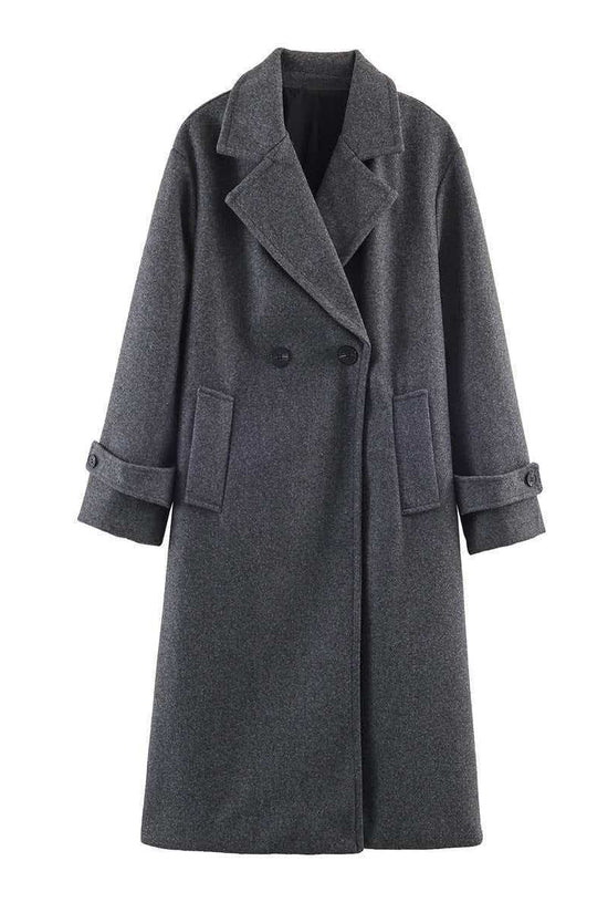 Elegant Double-Breasted Long Coat