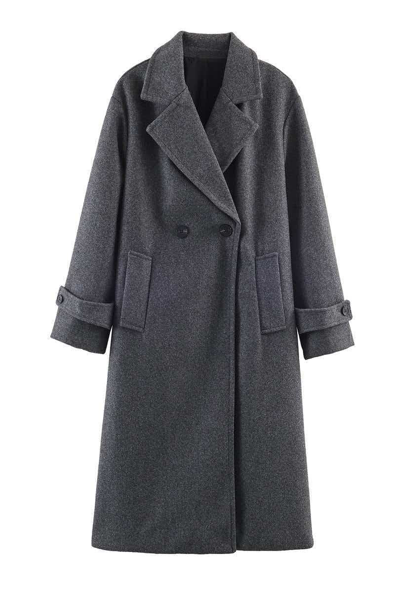 Elegant Double-Breasted Long Coat
