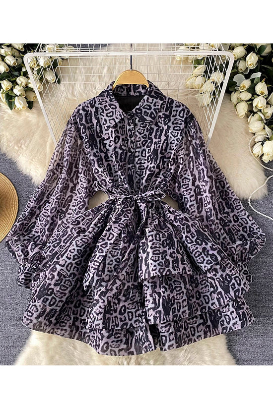 Leopard Print Long Sleeve Casual Dress