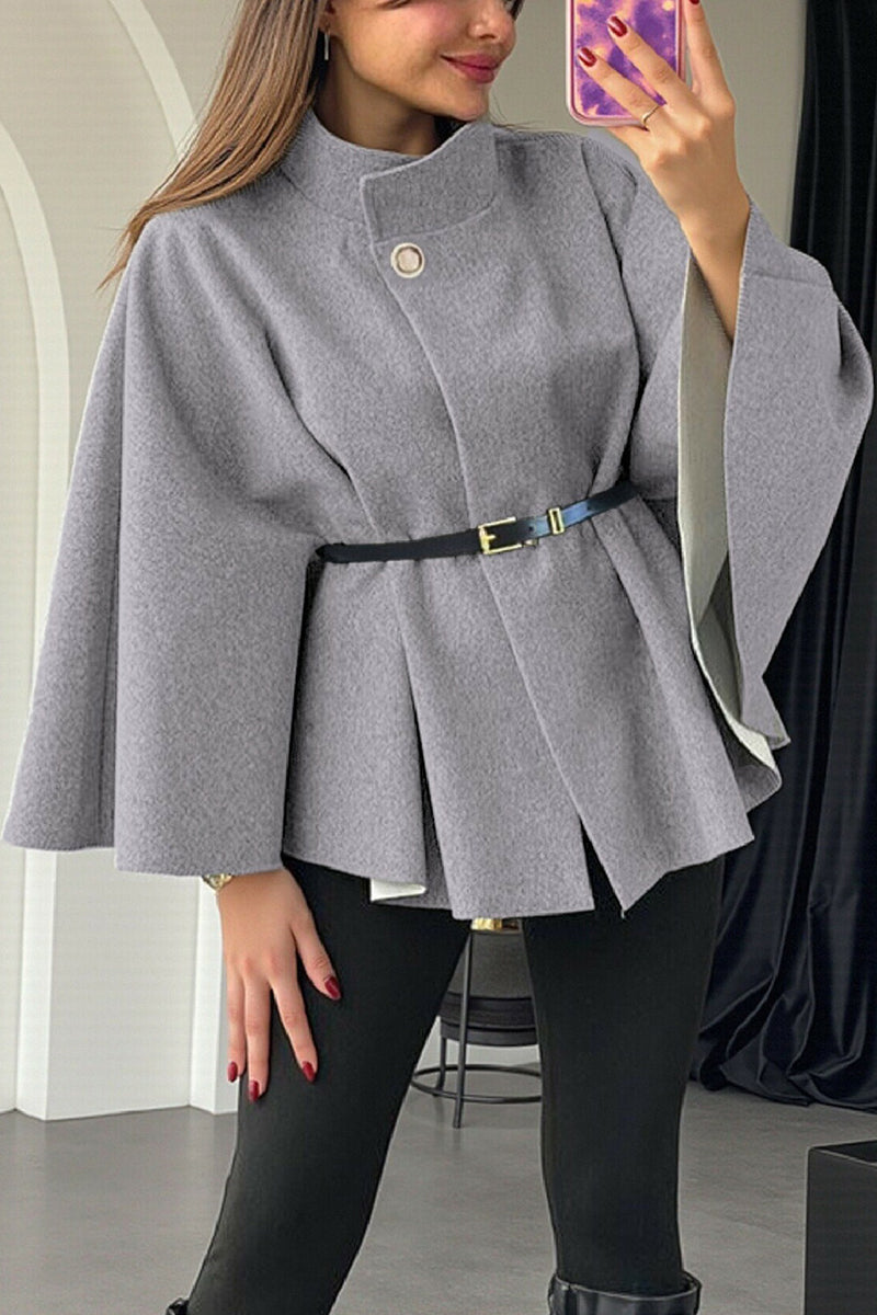 Elegant Belted Cape with Button Detail