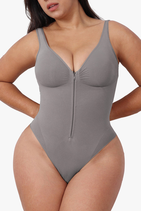 Zipper-Detail Body Shaping Bodysuit