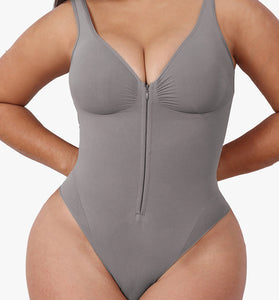 Zipper-Detail Body Shaping Bodysuit