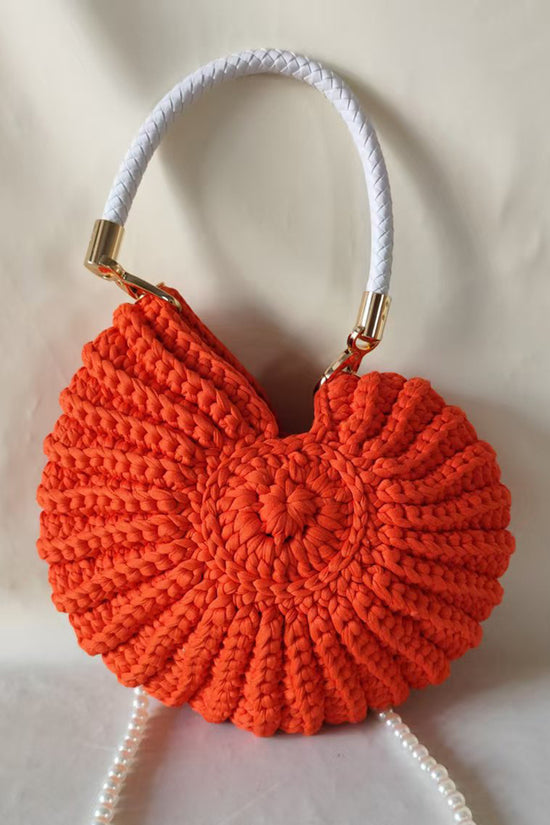 Chic Knit Handbag with Pearl Strap