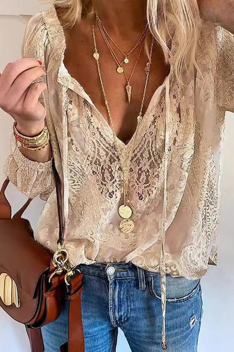 Relaxed V-Neck Lace Blouse