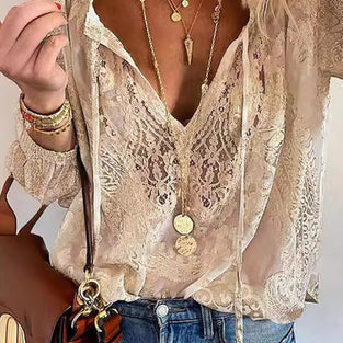 Relaxed V-Neck Lace Blouse