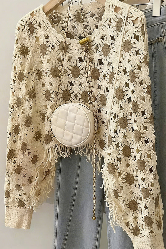 Lace Knit Fringe Cropped Top