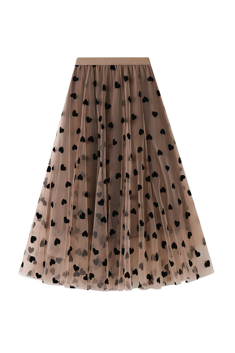 Heart Print Pleated Midi Skirt