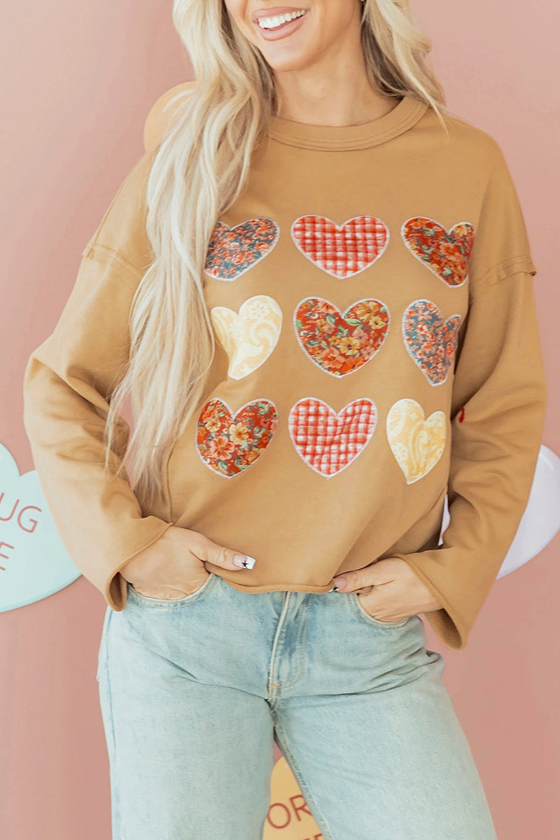 Heart Detail Patchwork Sweatshirt