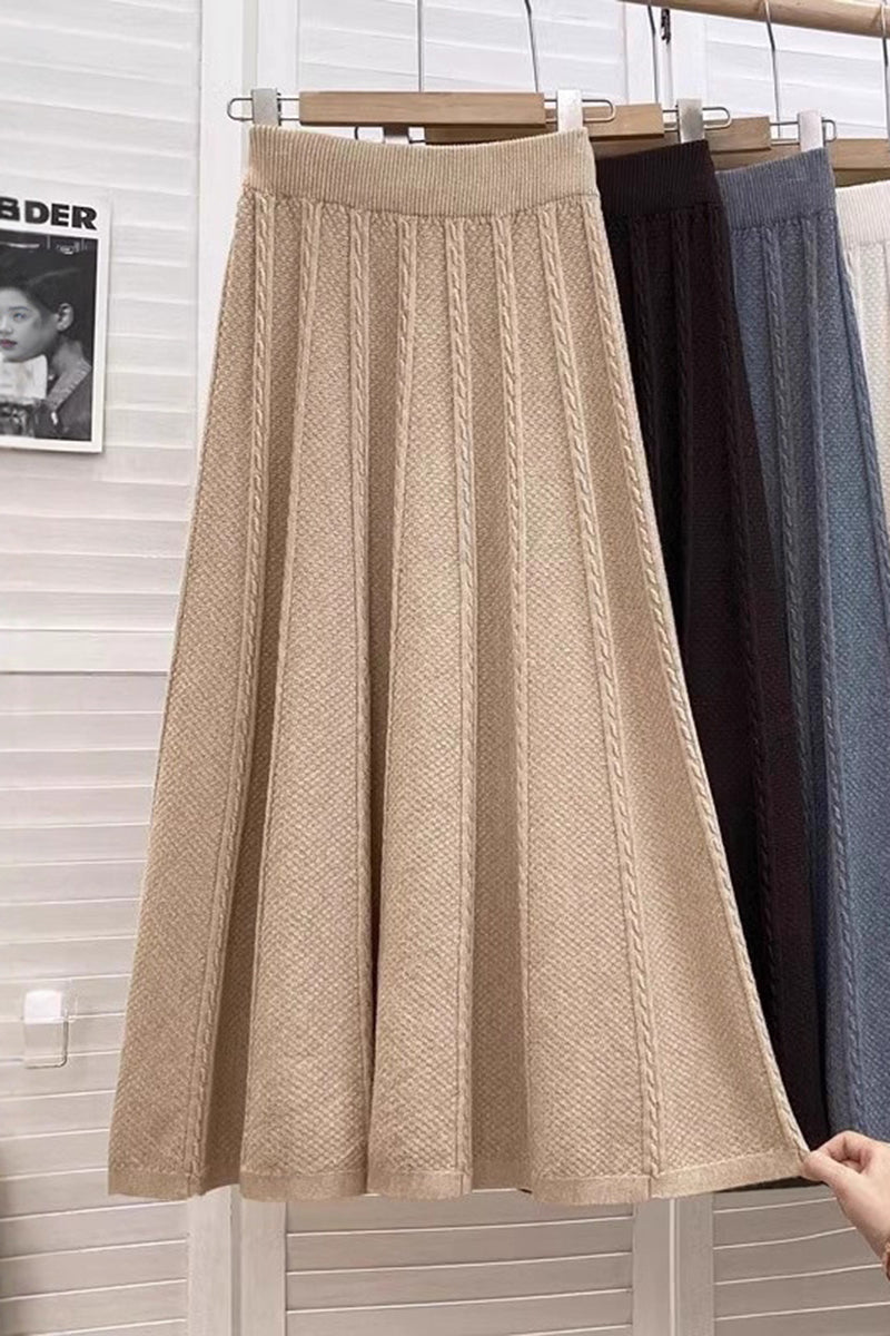 Cable Knit High-Waist Midi Skirt