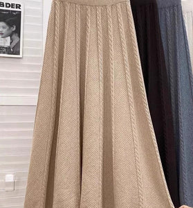 Cable Knit High-Waist Midi Skirt