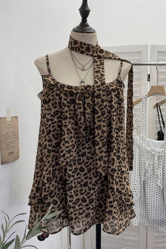 Leopard Ruffle Halter Tank Top