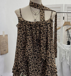 Leopard Ruffle Halter Tank Top