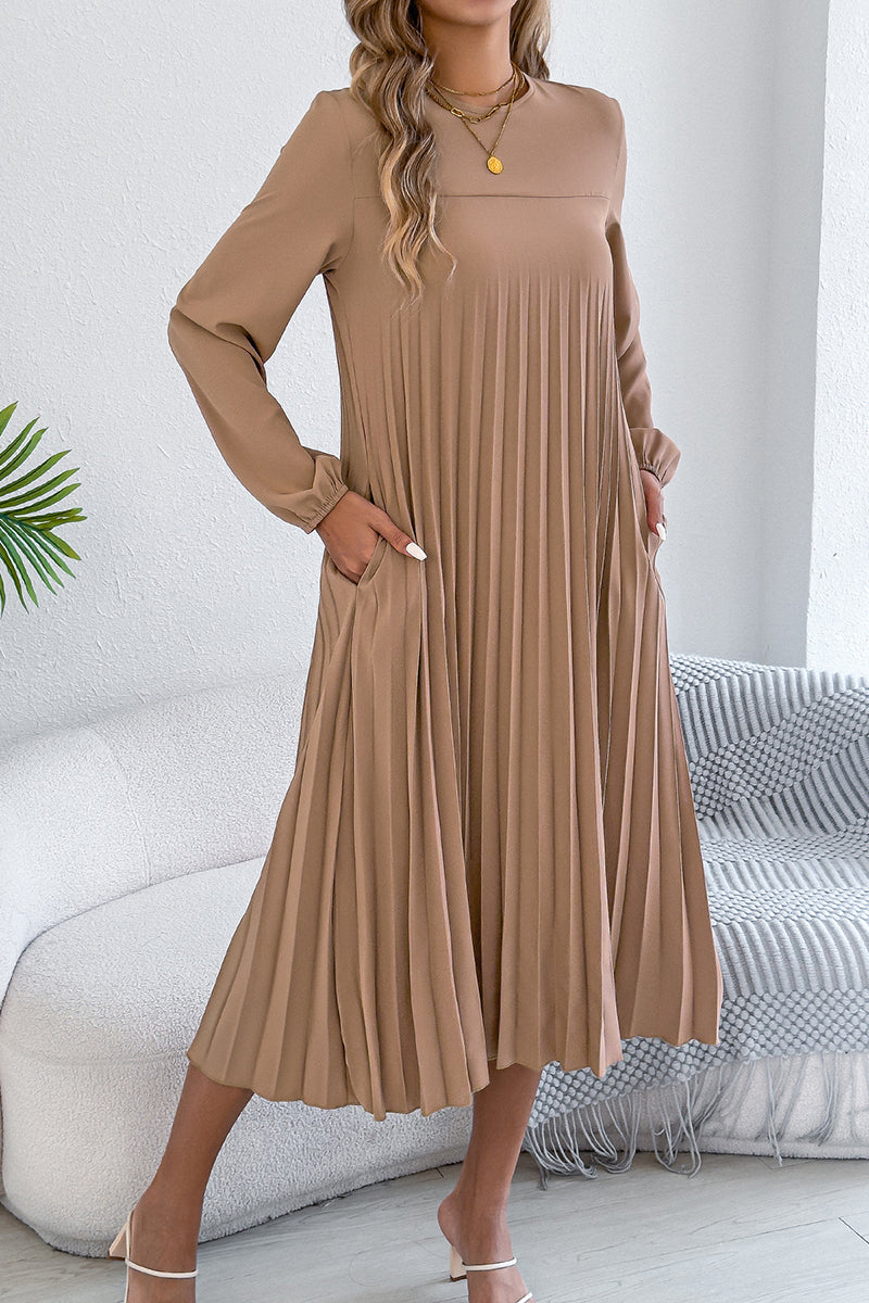 Elegant Pleated Long Sleeve Casual Dress