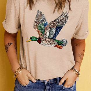 Flying Mallard Print Crew Neck T-Shirt