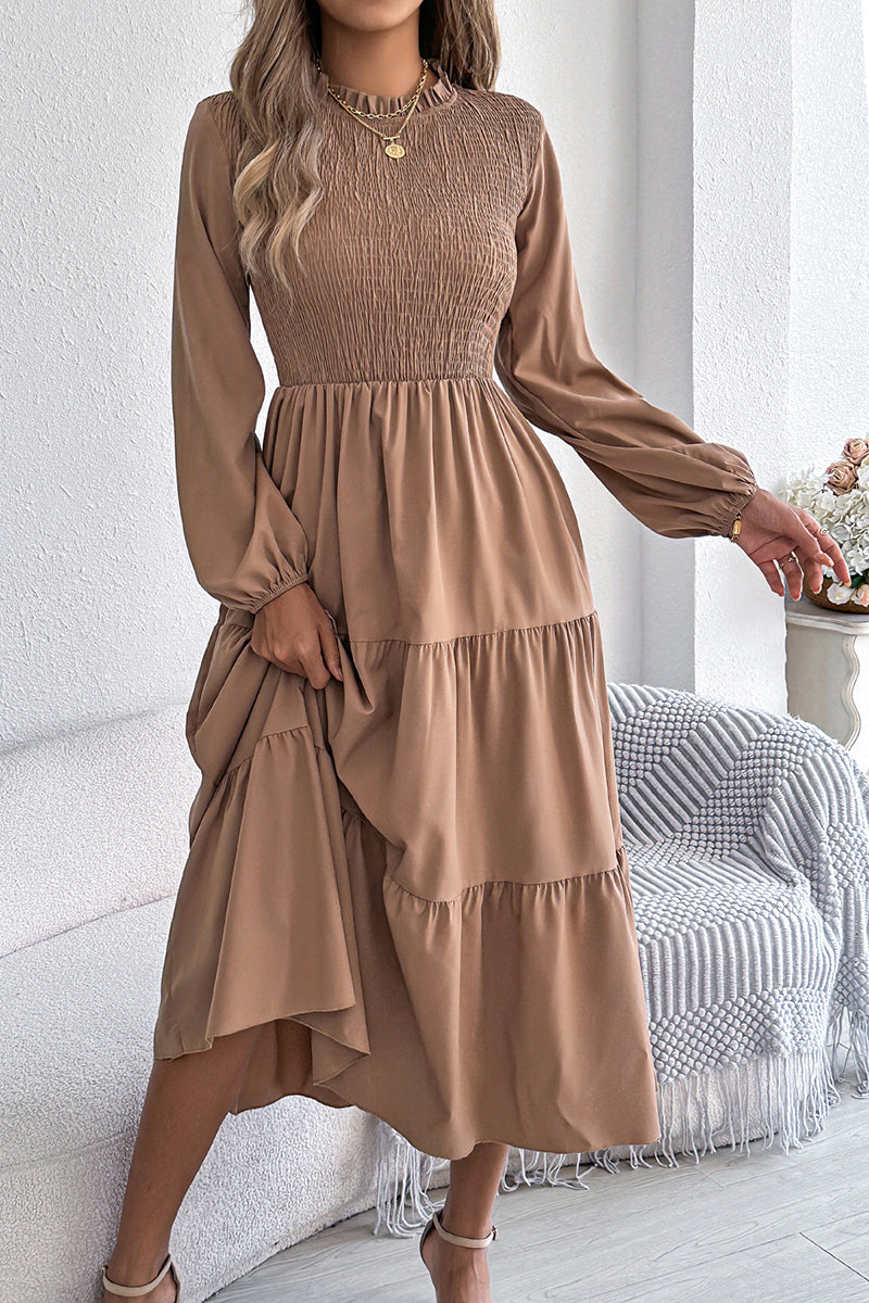 Long Sleeve Layered Casual Midi Dress
