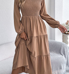 Long Sleeve Layered Casual Midi Dress