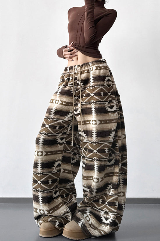 Tribal Pattern Wide-Leg Casual Pants