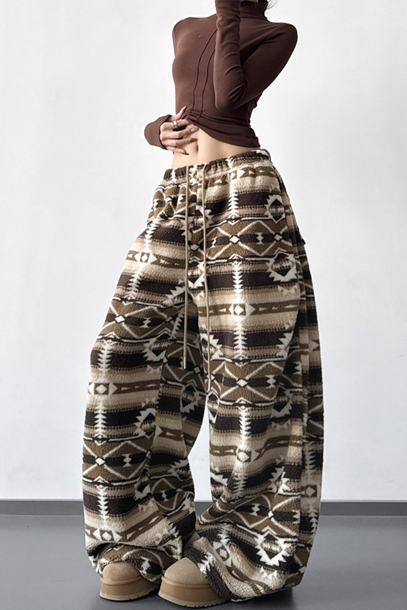 Tribal Pattern Wide-Leg Casual Pants