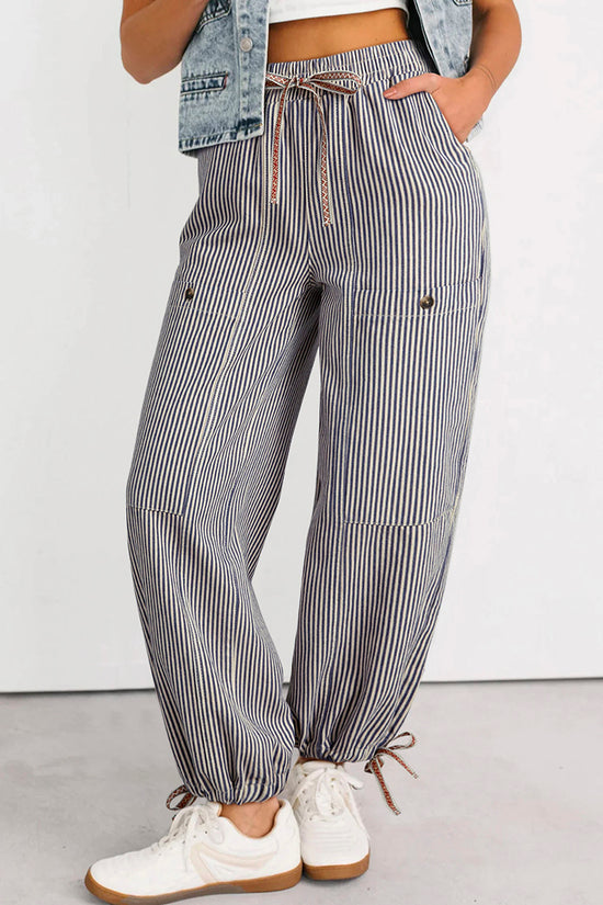 Stripe Drawstring Elastic Waist Pants