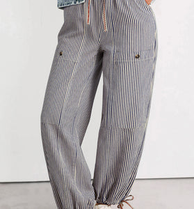 Stripe Drawstring Elastic Waist Pants
