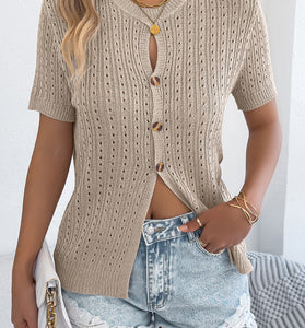 Button-Up Open-Knit Top