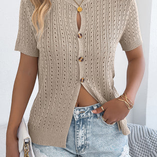 Button-Up Open-Knit Top