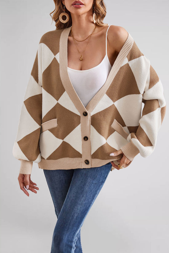 Geometric Patterned Button-Up Cardigan