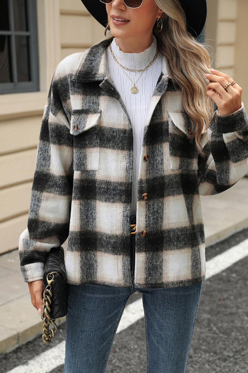 Classic Button-Up Plaid Jacket
