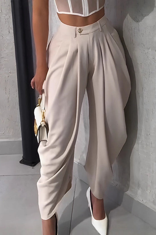 Pleated Hem Draped Casual Pants