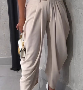 Pleated Hem Draped Casual Pants