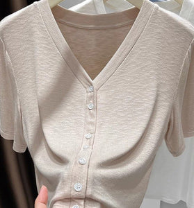 Button-Front Short Sleeve Top