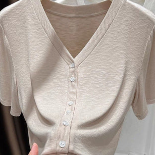 Button-Front Short Sleeve Top