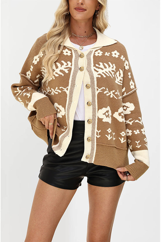 Floral Knit Button-Up Cardigan