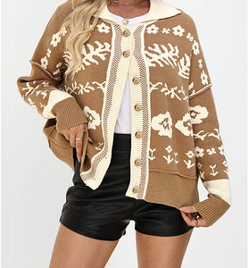 Floral Knit Button-Up Cardigan