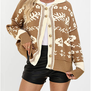 Floral Knit Button-Up Cardigan