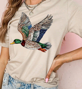 Flying Mallard Print Crew Neck T Shirt