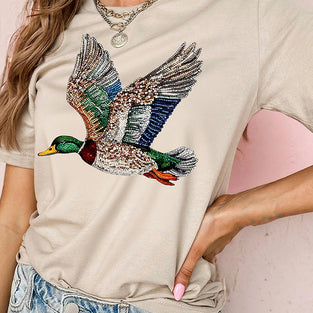 Flying Mallard Print Crew Neck T Shirt