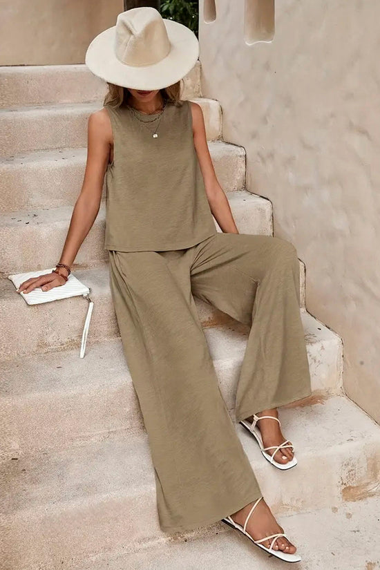Sleeveless Wide-Leg Pants Set