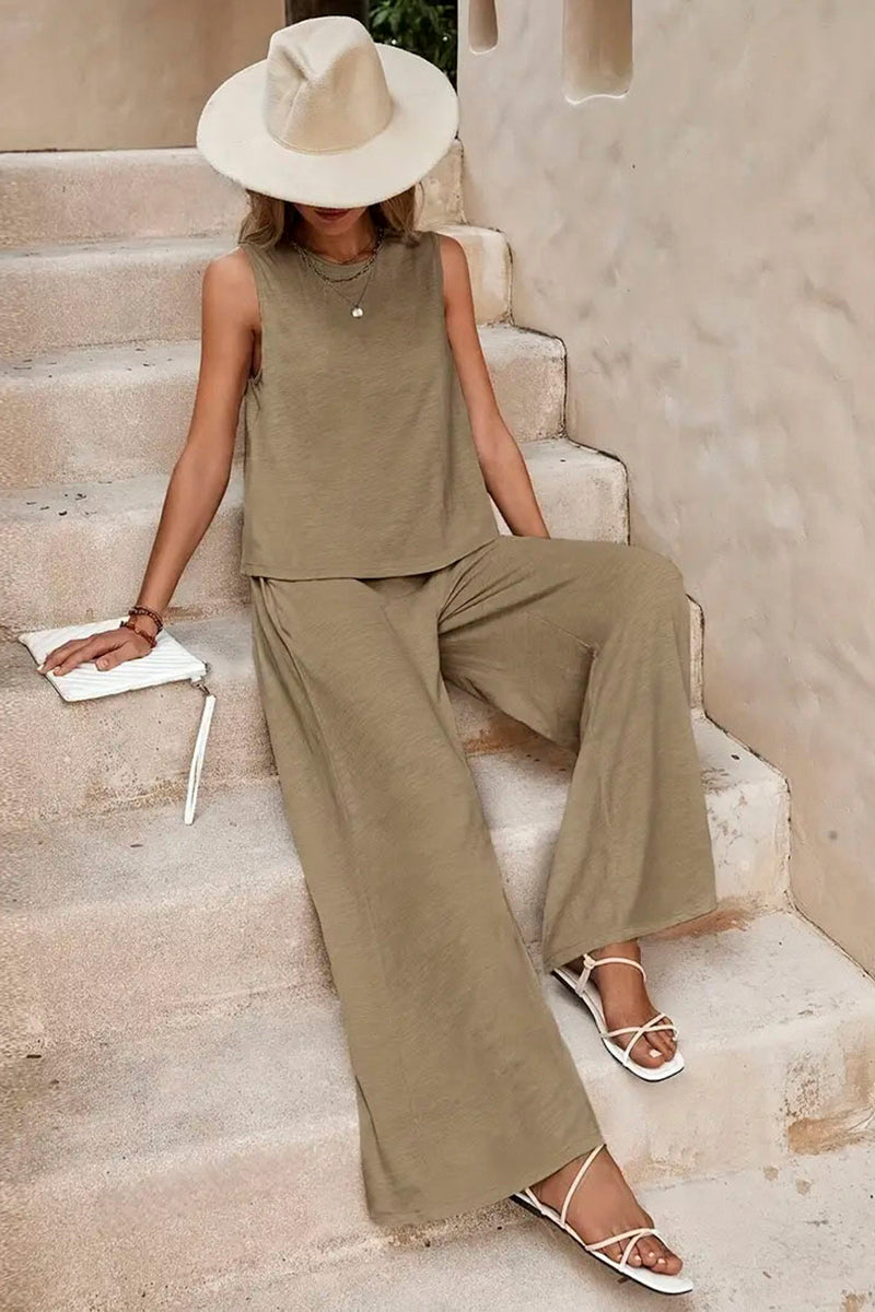Sleeveless Wide-Leg Pants Set