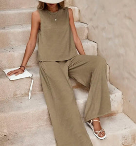 Sleeveless Wide-Leg Pants Set