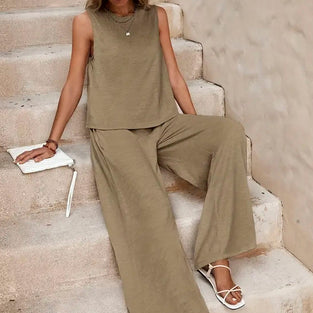 Sleeveless Wide-Leg Pants Set
