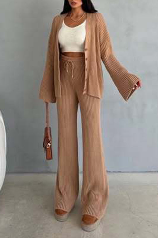 Ribbed Button-Up Pants Set